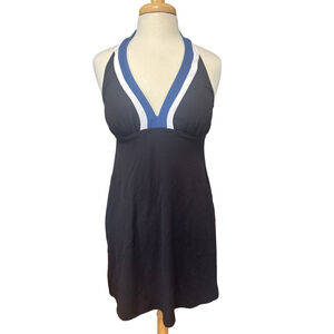 TOMMY BAHAMA Black Blue White Halter One Piece Athletic Pocket Dress Size L